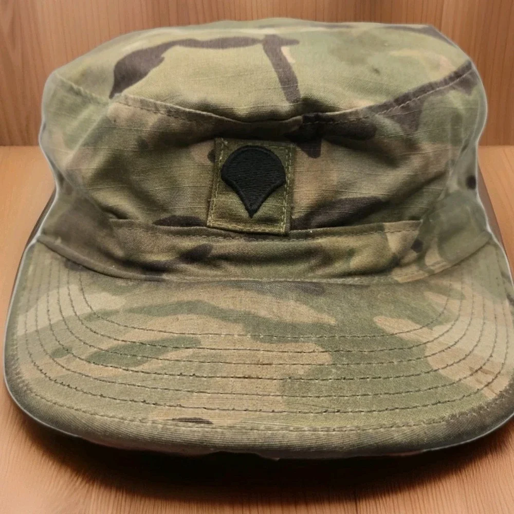 US Army OCP Camo Patrol Cap Hat Named Jacobs Spade Patch Military Field Worn